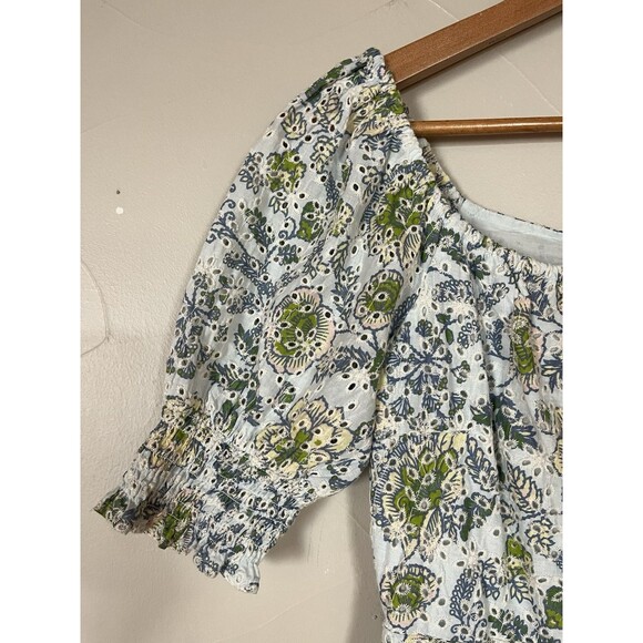 7 For All Mankind Floral mini dress cotton Eyelet Puff Sleeve Cottagecore , XS - Picture 3 of 8